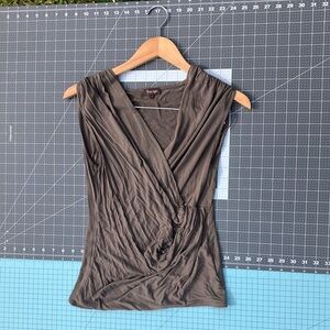 Elegant Brown Sleeveless Wrap Blouse
